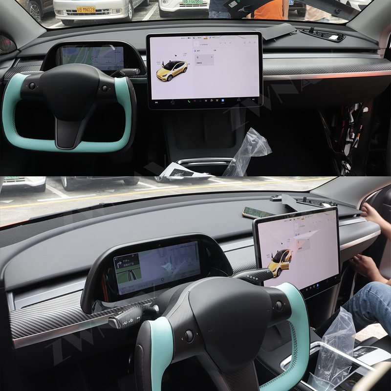 Panel Instrumen LCD Mobil Serat Karbon Tesla Model 3 Model Y Digital Cluster