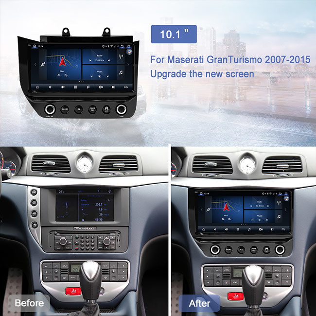 Android 10 Car Radio Fascia Black Screen Carbon Fiber Untuk Maserati GT / GC GranTurismo